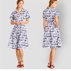 Brooks Brothers White House Navy Toile Dress Shirtdress 14P